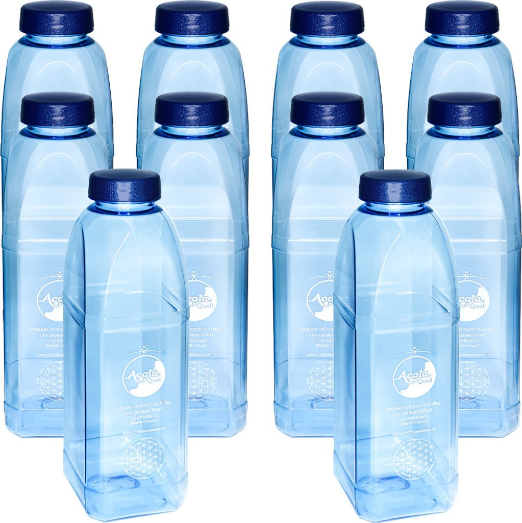 AcalaQuell Super Spar Set Tritan Trinkflasche 8-Kant 1 Liter
