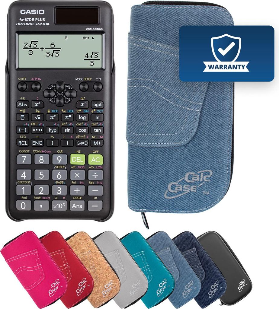 Casio FX-87 DE Plus II Taschenrechner mit Schutztasche im Jeans-Design hellblau
