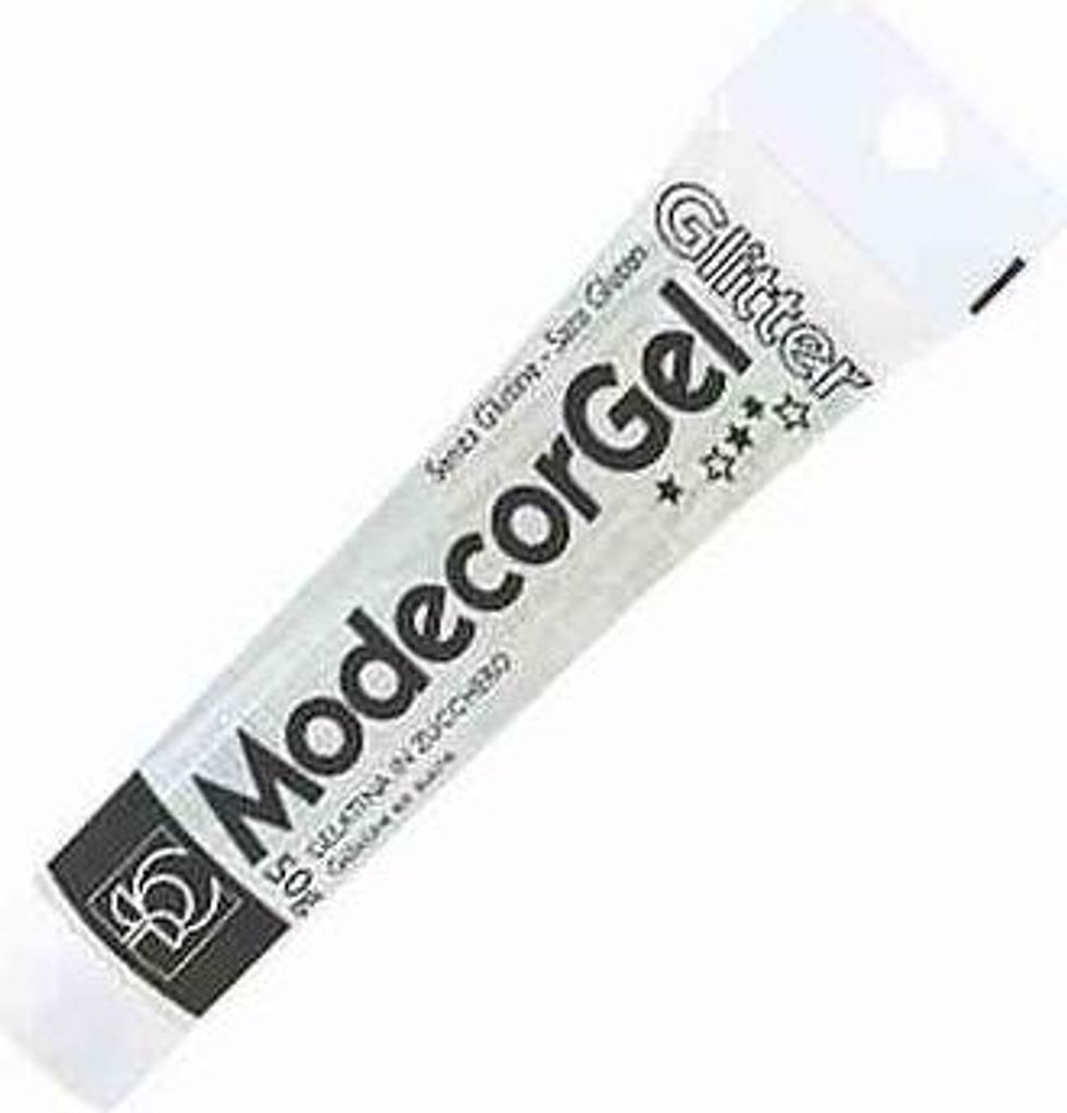 A tube of Moddecor Glitter gel for cake decoration.