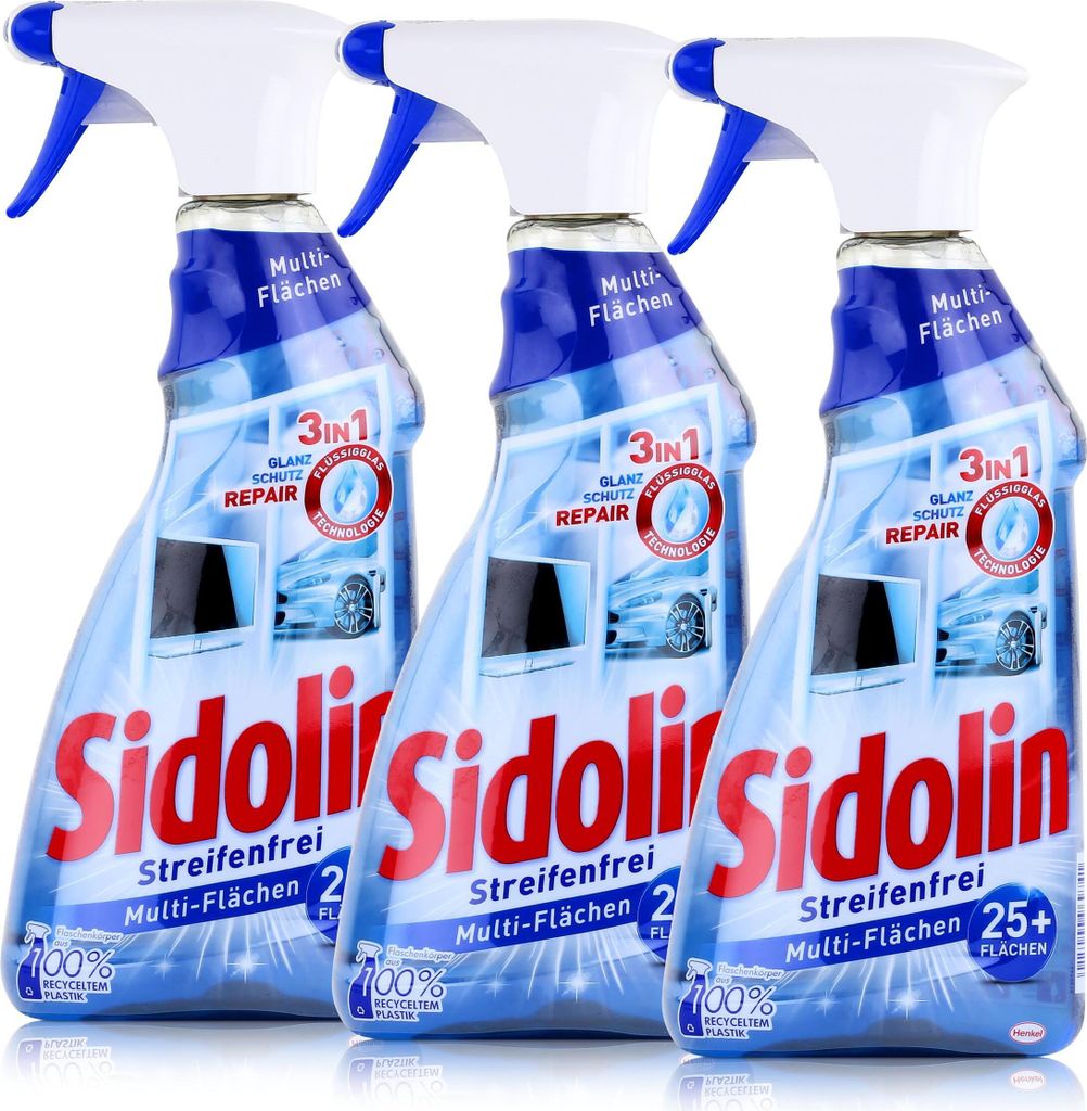 Sidolin Streifenfrei Multi-Flächen 500ml - Glasreiniger (3er Pack)