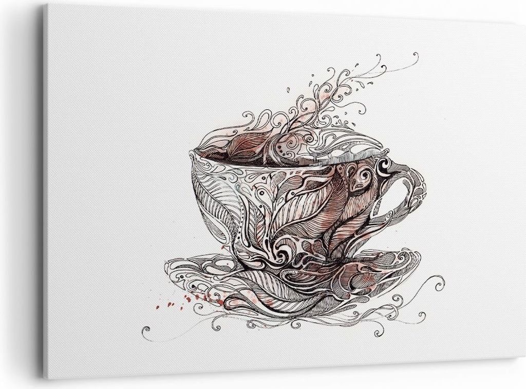 Bild auf Leinwand - Leinwandbild - Abstraktion Tasse Tee heiß - 100x70cm - Wand Bild - Wanddeko - Leinwanddruck - Bilder - Kunstdruck - Wanddekora...