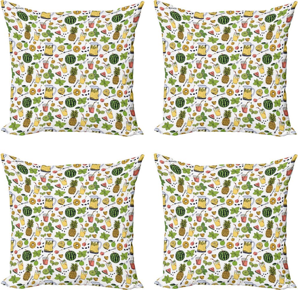 ABAKUHAUS Tropisch Kissenbezug Set (4 Stück), Sommer-Drinks Früchte, Moderner Doppelseitiger Digitaldruck, 50 cm x 50 cm, Mehrfarbig