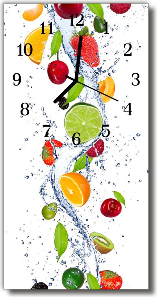 Tulup Glasuhr Wanduhr Küchenuhr Echt-Glas 30x60 Obst Mehrfarbig
