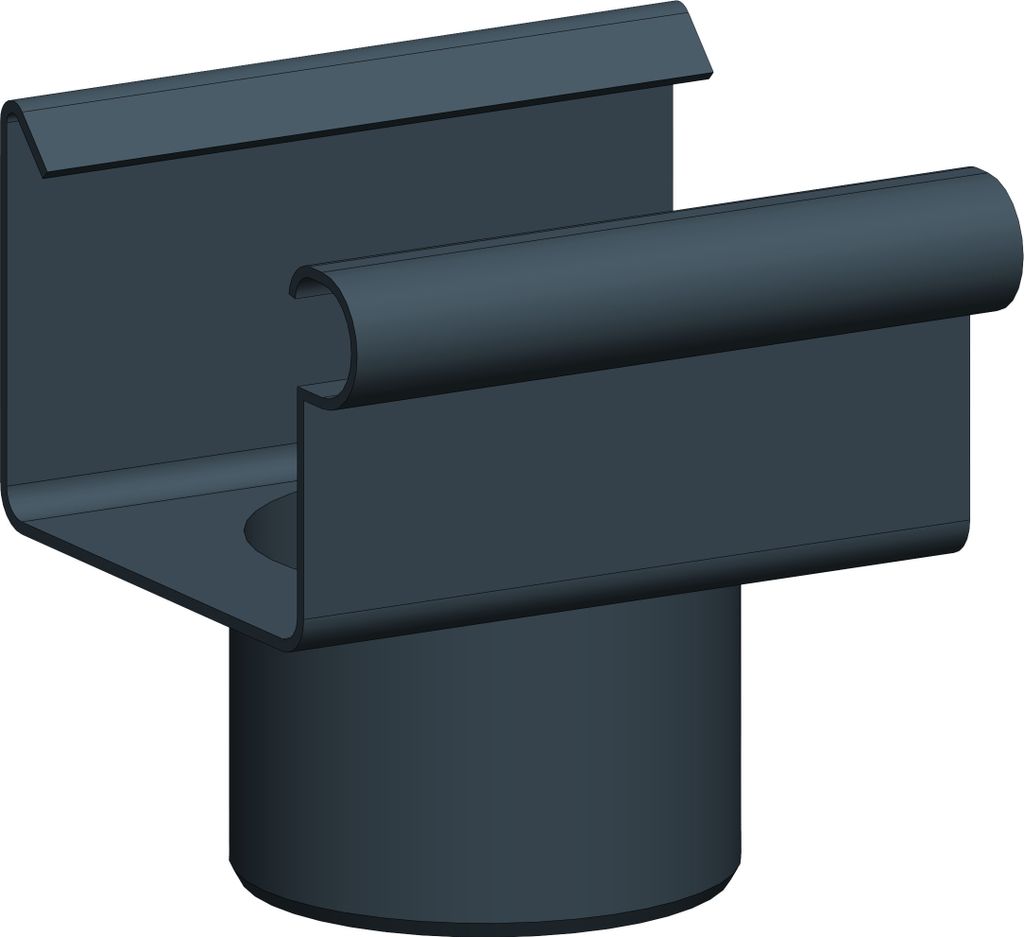 A 3D rendering of a dark grey gutter spout.