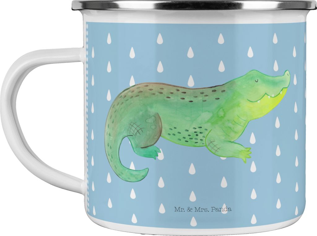Mr. & Mrs. Panda Emaille Tasse Krokodil - Blau Pastell - Geschenk, Krokodile, Freundin, Becher, Abenteuerlust, Kaffeepott, Meer, Haferl, Beste, Pot...