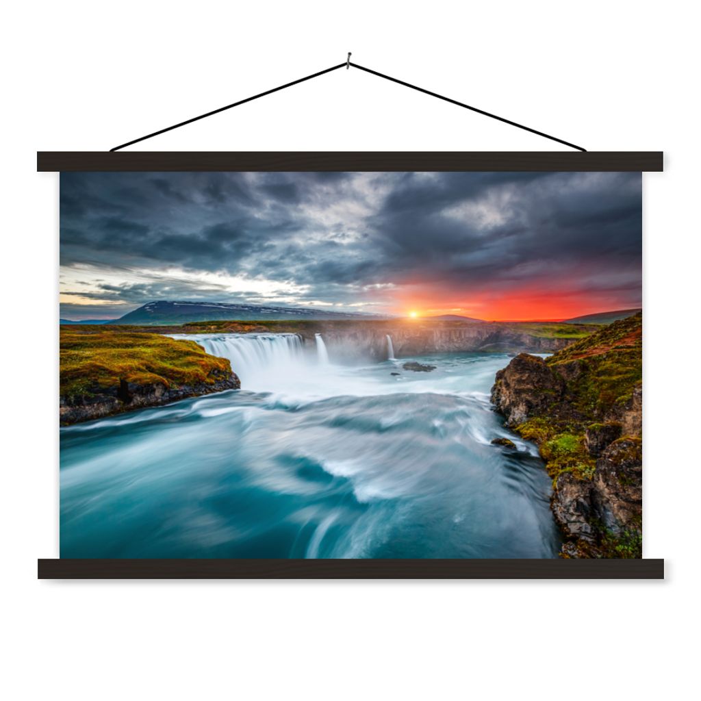 MuchoWow Textilposter Wasserfall - Sonnenuntergang - Natur - Wasser 150x100 cm mit schwarzem Rahmen - Schlafzimmer