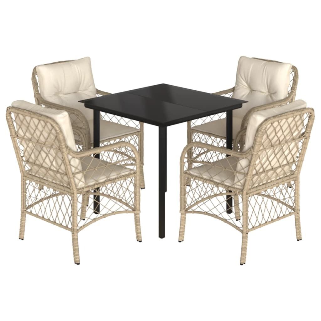 5-tlg. Garten-Essgruppe mit Kissen Beige Poly Rattan