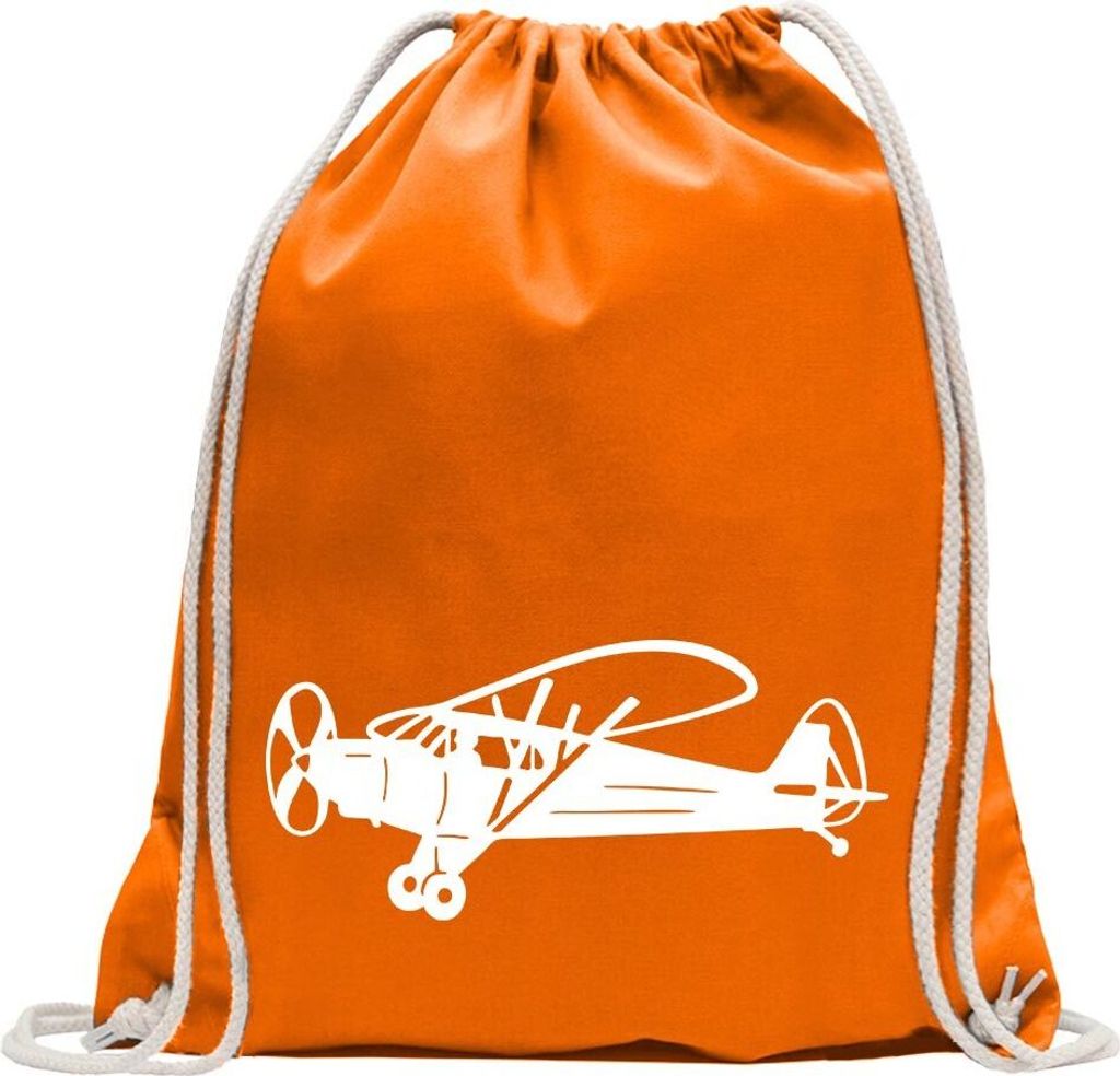 Kiwistar - Turnbeutel - mandarin - Propellermaschine Flugzeug - Fun Rucksack Sport Beutel Gymsack Baumwolle mit Ziehgurt