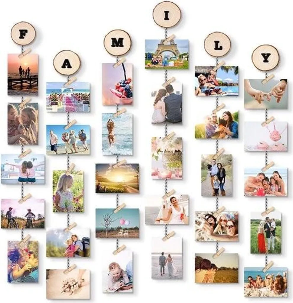 Cadre photo DIY multifonction 6 cordes et 30 pinces pour déco murale