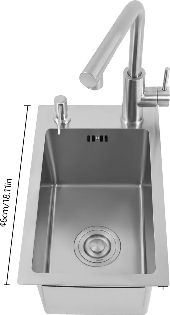 Évier de cuisine inox pour studio avec robinet extensible flexible