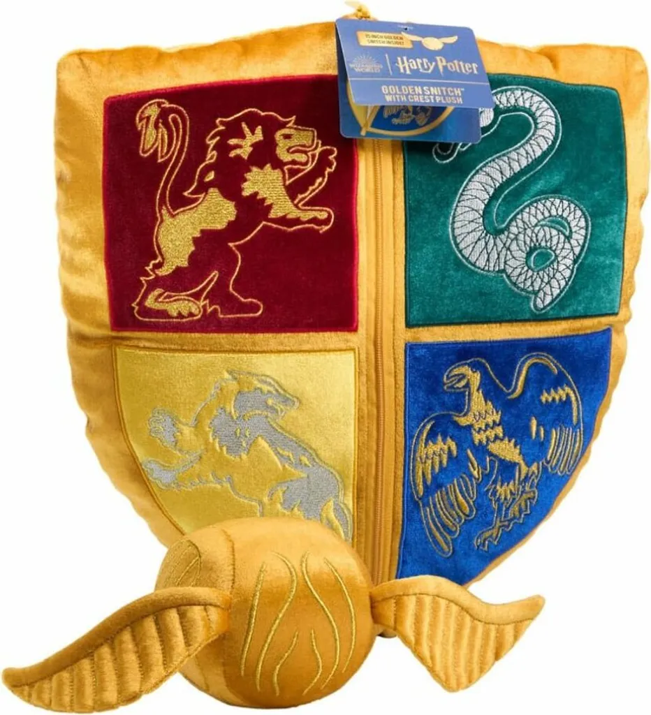 Coussin Doux Harry Potter avec Vif d'Or Peluche & Blason Quidditch - 40x40