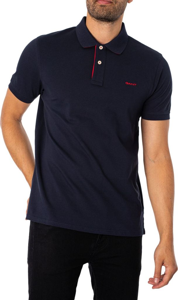 GANT Normales, kontrastierendes Piqué-Poloshirt, Blau 3XL Produktbild 