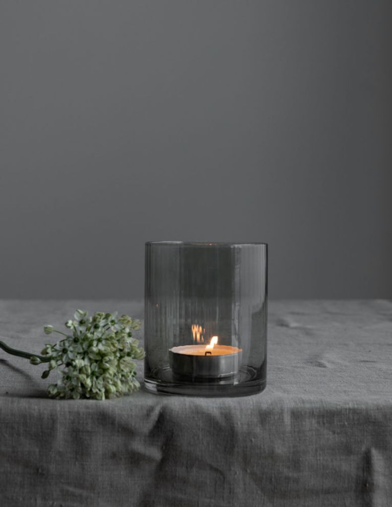 Storefactory Kerzenhalter RAMSJÖ L Glas grau | Ø 10x12 cm
