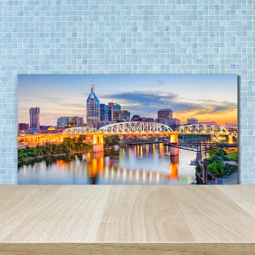 Tulup Küchenrückwand Spritzschutz aus Glas -100x50 -Spritzschutz auf gehärtetes GlasTennessee USA Brücke