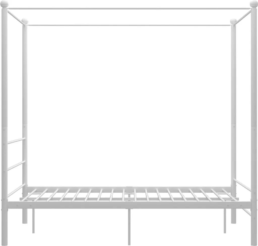 Lit à baldaquin design métal blanc 140x200 avec structure fixe