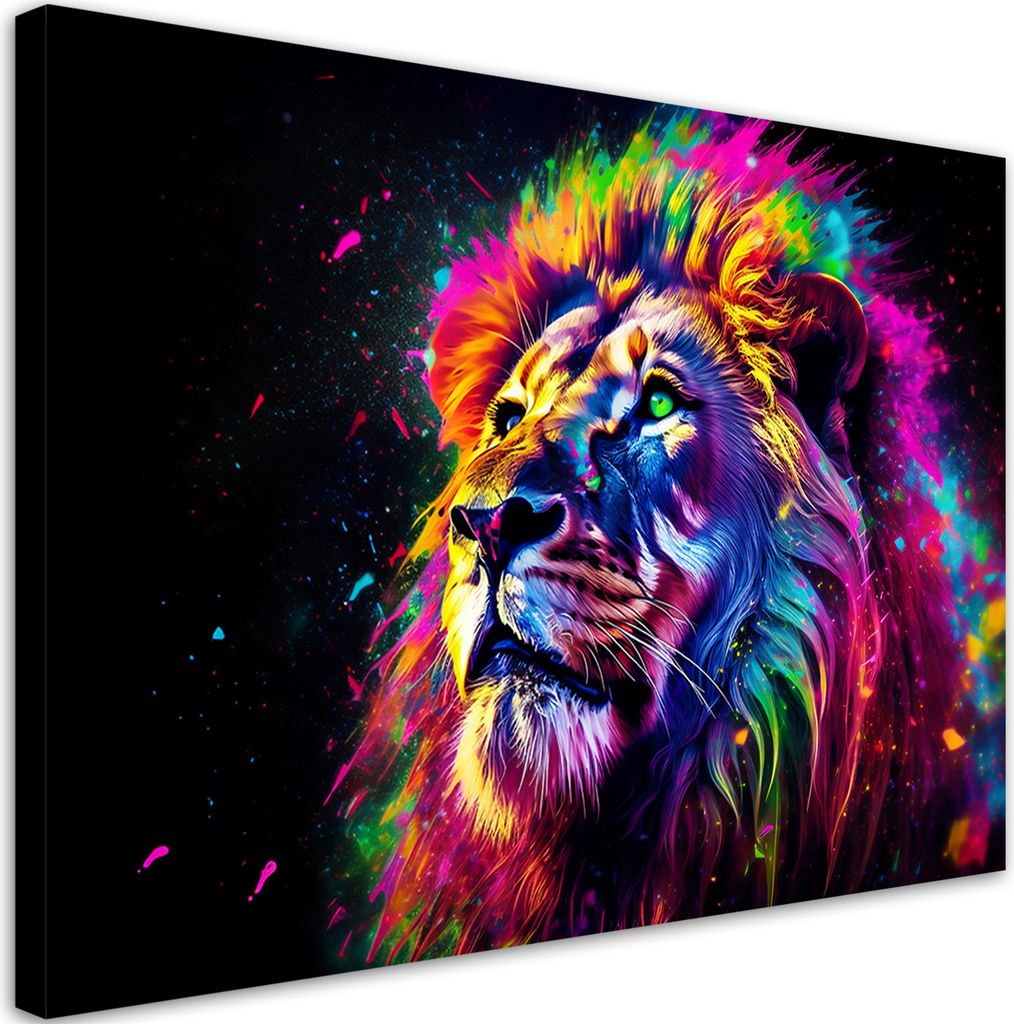 Leinwandbild Bunt Löwe Neon 60x40 Feeby Bunt bild für die wand bereit zum aufhängen