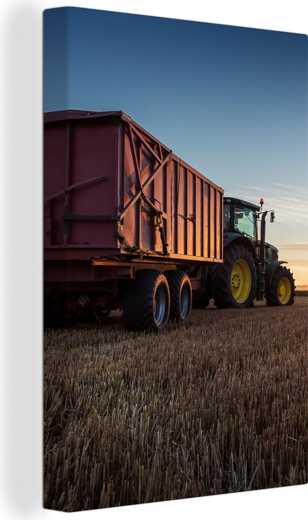 OneMillionCanvasses - Leinwandbilder - 90x140 cm, Traktor - Grün - Sonnenuntergang - Horizont - Grün - Landleben, Wandbilder Kunstdruck Wanddek...