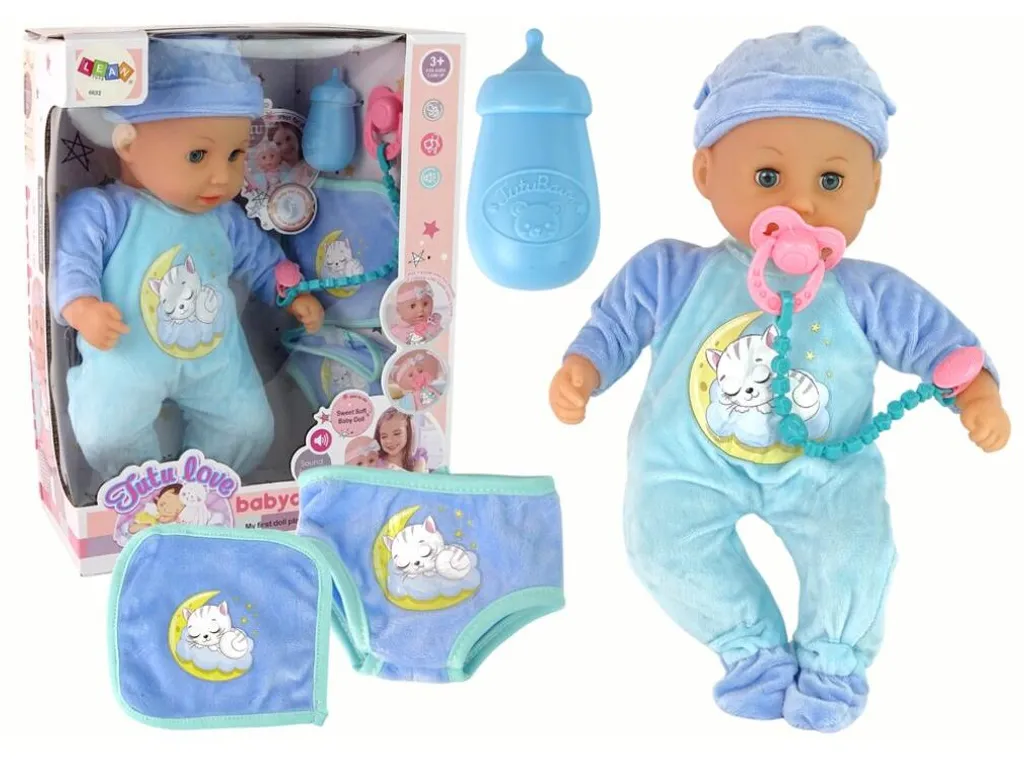 Poupée sonore Slab en pyjama bleu chat pour rassurer votre enfant