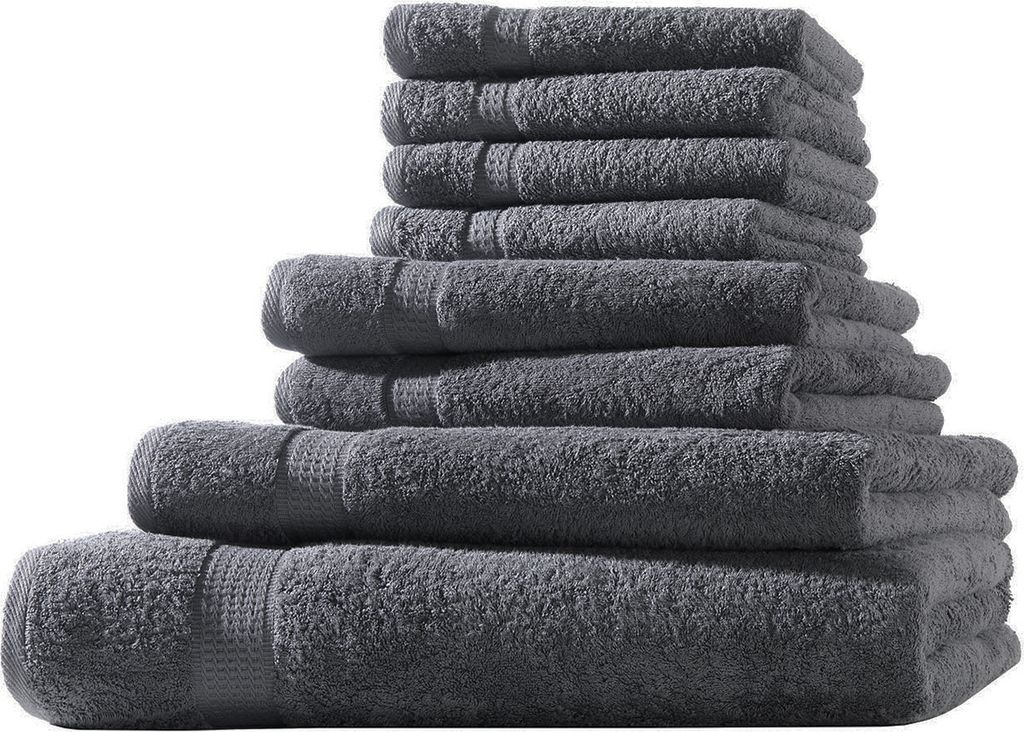 XL-Set 8tlg Frotteetücher Elegance 100% Baumwolle 500 gsm Gästetücher Handtücher Duschtücher Badetücher anthrazit