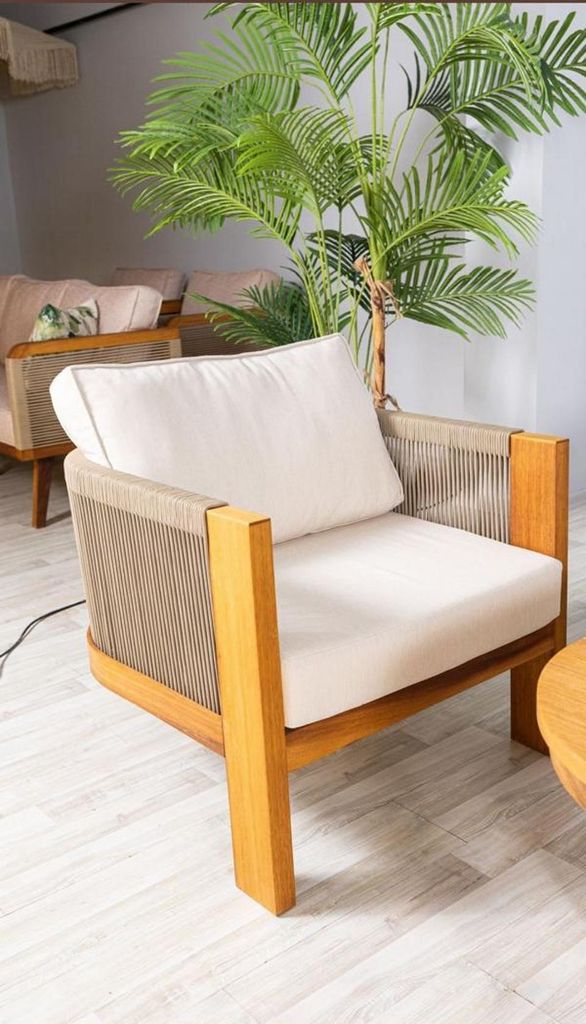 Loungesessel Gartensessel Sessel Beige Einzelsofa mit Kissen Gepolstert