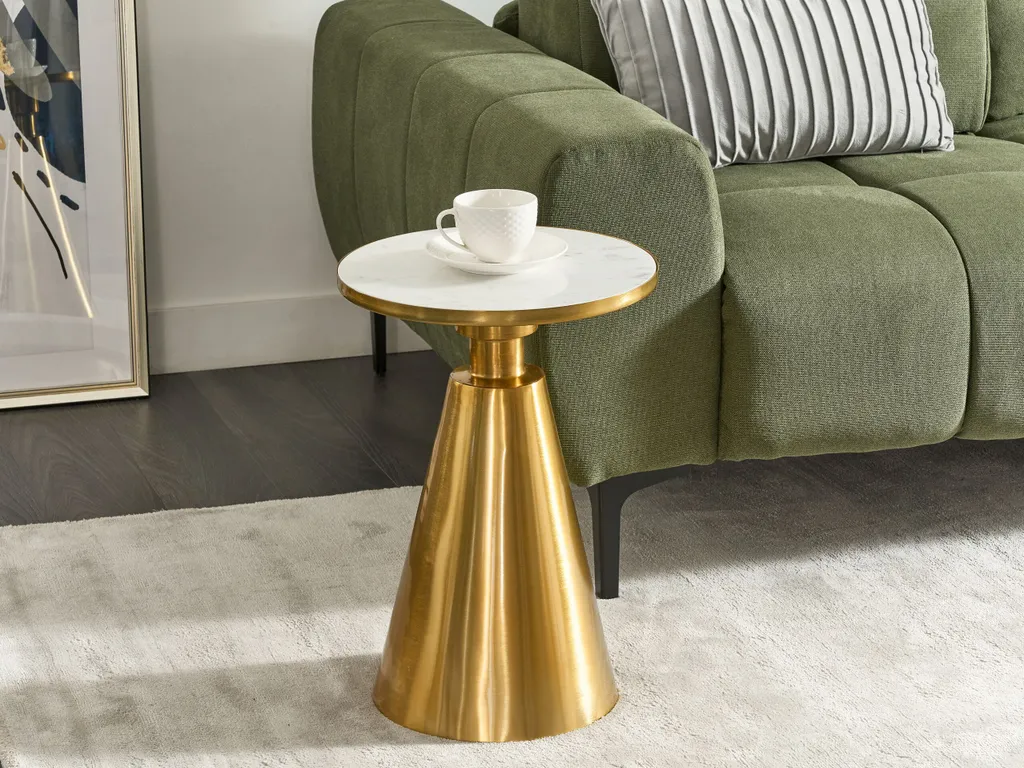 Table d'appoint stable avec socle pierre 35 cm pour petits espaces salon
