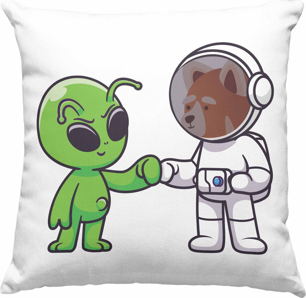 Trendation - Alien Roter Panda Deko-Kissen mit Füllung 40x40 Geschenk Grafik Coole Deko-Kissen mit Füllung 40x40 Geschenkidee Kinder Jugendliche ...