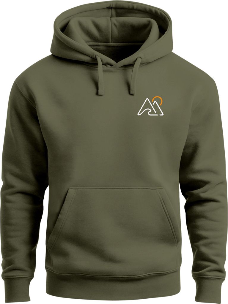 Herren Hoodie Mountain Logo Kapuzensweatshirt mit kleinem Brustlogo Berg Symbol Minimal Outdoor Style Neverless