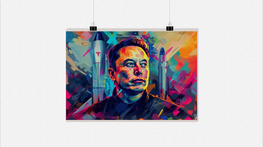 Elon Musk Poster - Raumschiff Poster - Tesla Logo Poster - SpaceX Poster - 91x61cm - Perfekt zum Einrahmen