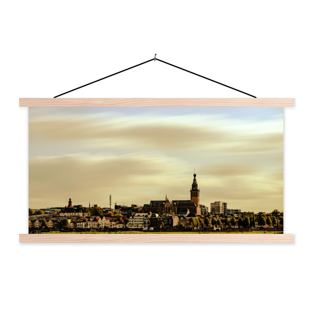 MuchoWow Textilposter Skyline - Nijmegen - Niederlande 60x30 cm mit holzfarbenen Rahmen - Dekoration