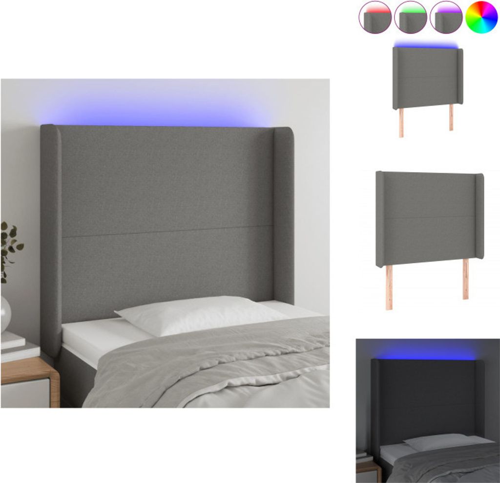 vidaXL LED Kopfteil Dunkelgrau 103x16x118/128 cm Stoff - Kopf- & Fußenden