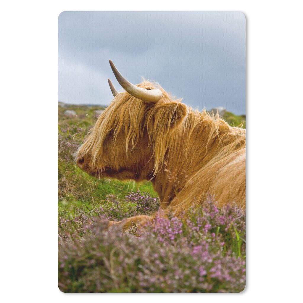 MuchoWow Mauspad Mousepad Scottish Highlander - Blumen - Gras 18x27 cm - Mousepads - Maus Mat - Pad - Mausunterlage