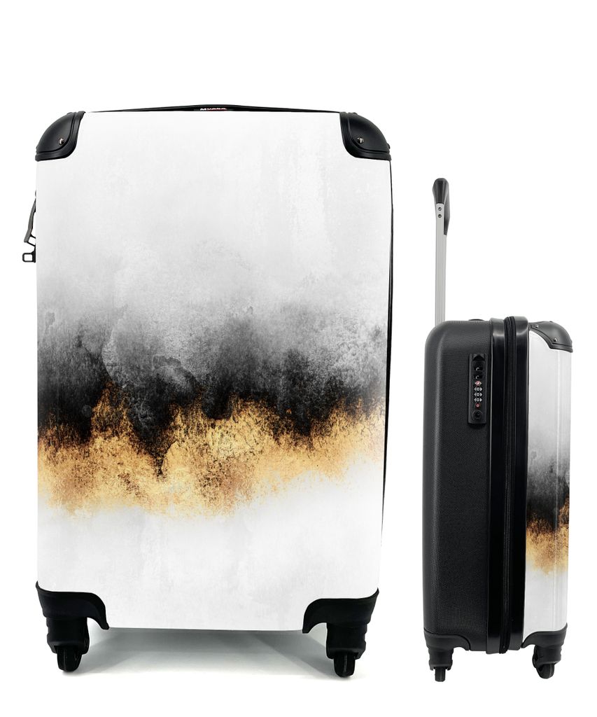 MuchoWow Koffer Handgepäck Trolley Rollkoffer Kleine Reisekoffer mit 4 Rollen - Gold - Chic - Abstrakt - Schwarz - Weiß - Luxus - Cabin Size < ...