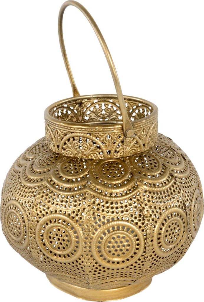 Lanterna in metallo 15x15x15cm Orientale oro per appendere Immagine del prodotto 