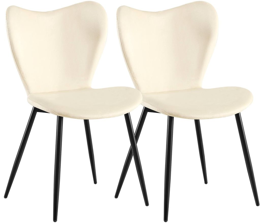 CLP 2er Set Esszimmerstühle Maika gepolstert mit Rückenlehnen belastbar bis 150 kg creme Material Samt