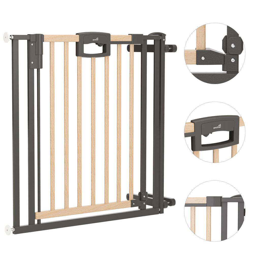 GEUTHER Tür- & Treppenschutzgitter Easylock Wood Plus | 108-116,5 cm | Ohne Bohren | Beidseitig öffnend | Holz & Metall