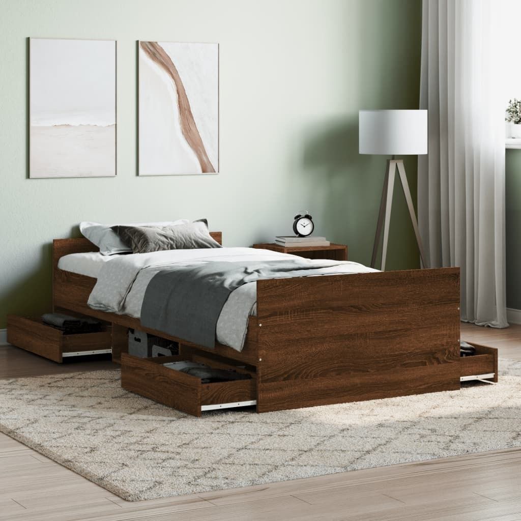 Maison Exclusive - Bettgestell mit Kopf- und Fußteil Braun Eichen-Optik 100x200 cm