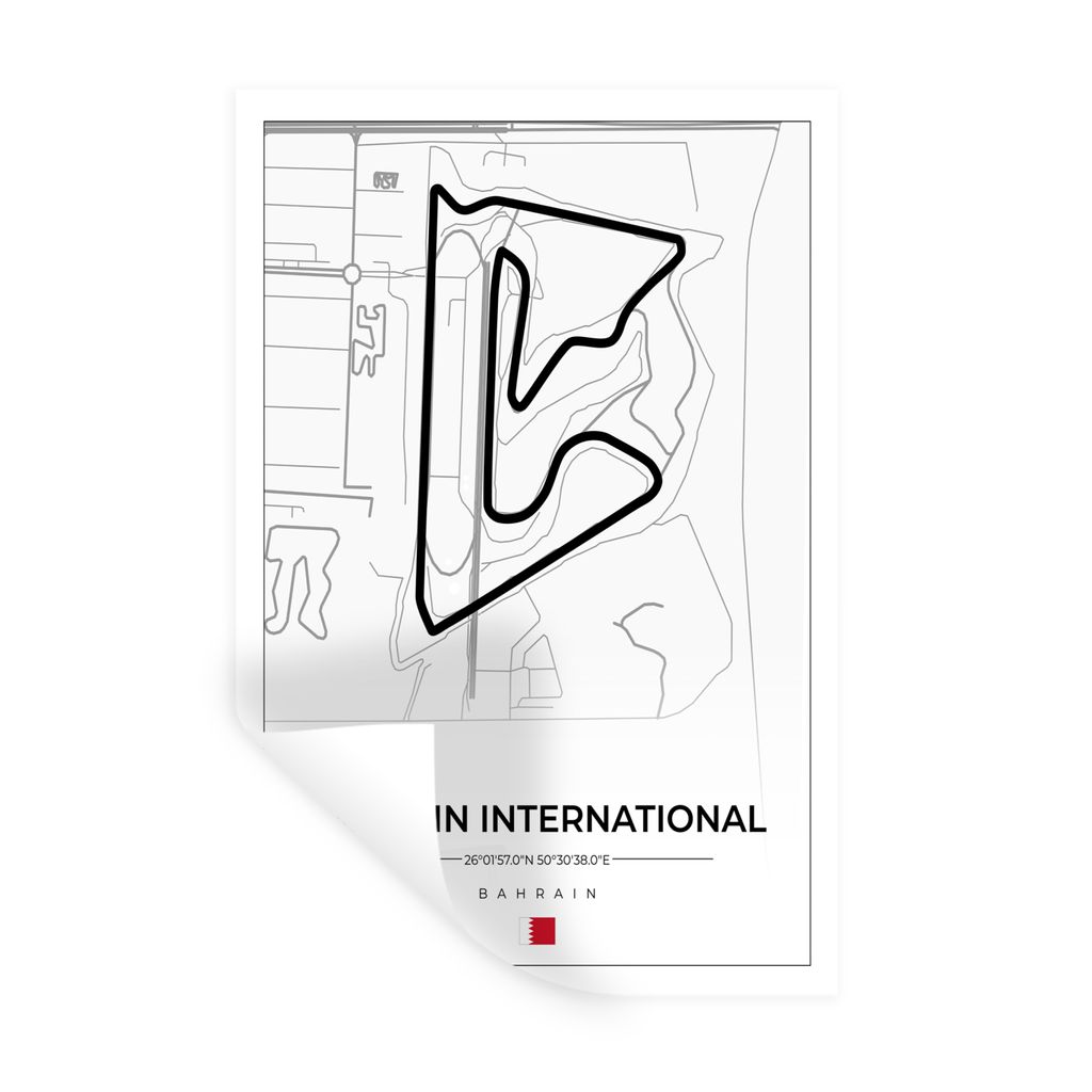 MuchoWow Wandtattoo Wandsticker Wandaufkleber Formel 1 - Rennstrecke - Bahrain International Circuit - Bahrain - Rennstrecke - Weiß 20x30 cm Sel...