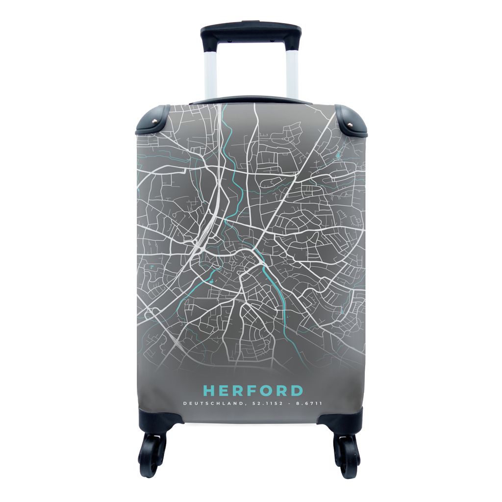 MuchoWow Koffer Handgepäck Trolley Rollkoffer Kleine Reisekoffer mit 4 Rollen - Stadtplan - Karte - Herford - Blau - Deutschland - Karte - Cabin...