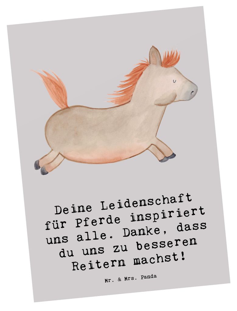 Mr. & Mrs. Panda Ansichtskarte Reitsport Trainerin Inspiration - Grau Pastell - Geschenk, Danksagung, Engagement, Postkarte, Kunstkarten, Leidensch...