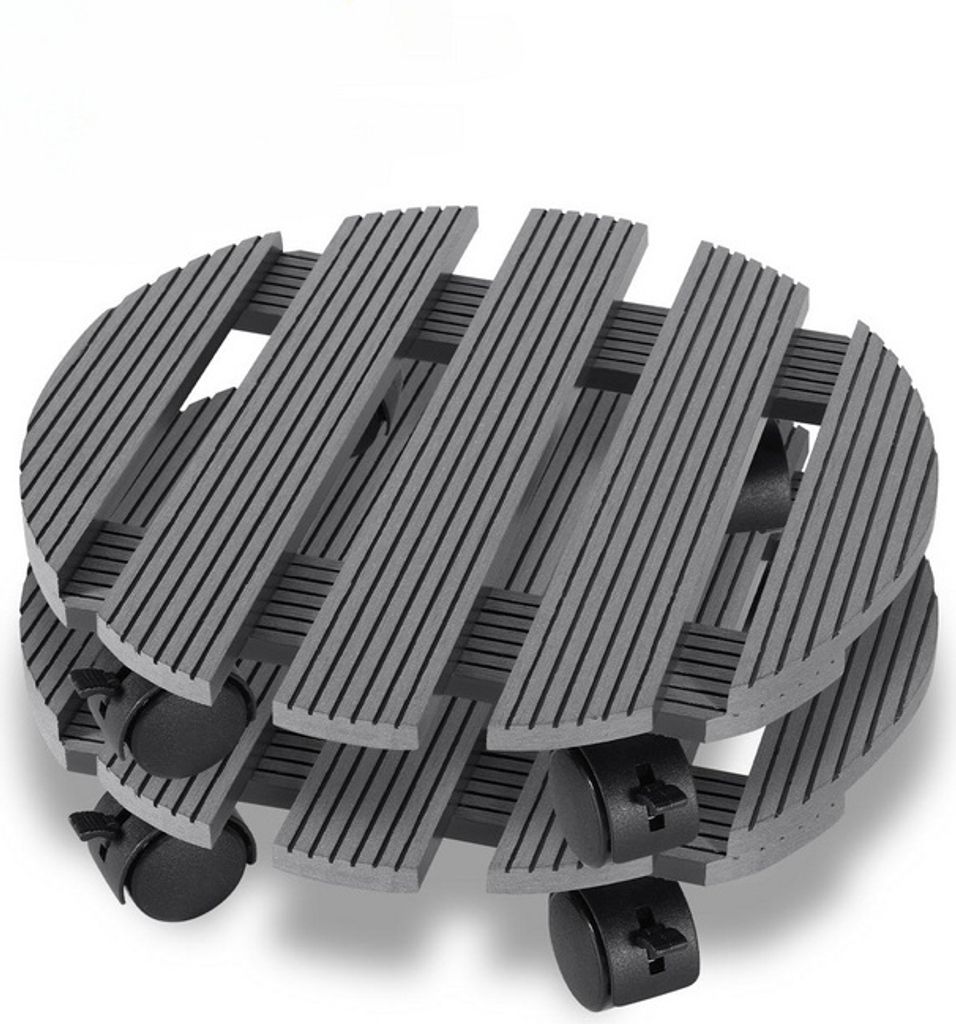 Clanmacy 2 Stück WPC Pflanzenroller Blumenroller Rollbrett Untersetzer Blumentopf Untersetzer mit Rollen bis 80 Kg Rund Grau