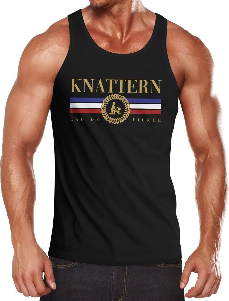 Herren Tank-Top Parodie Satire Modemarke italienisch Knattern Muskelshirt Muscle Shirt Neverless schwarz XL