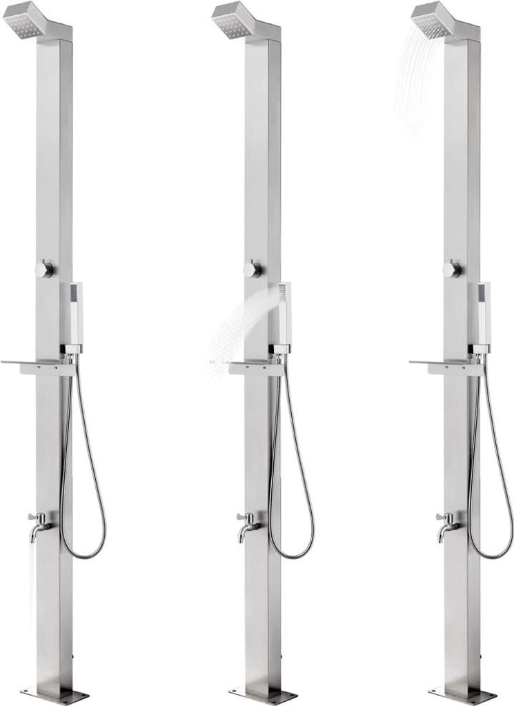 vidaXL Gartendusche mit Grauer Bodenplatte 225 cm Edelstahl