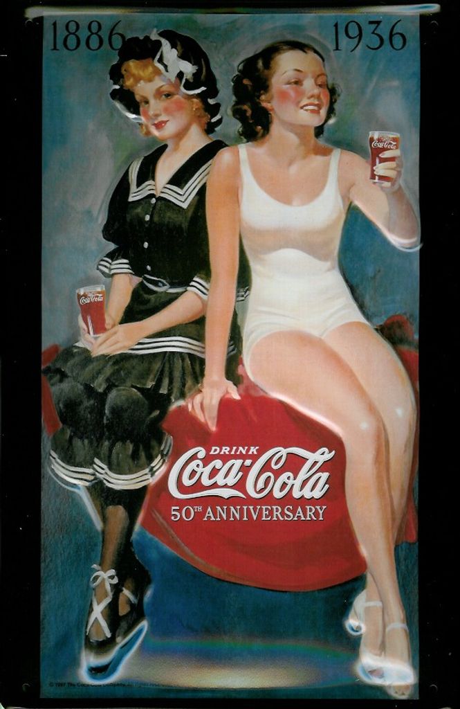 Blechschild Coca Cola 50th Anniversary 1886 
