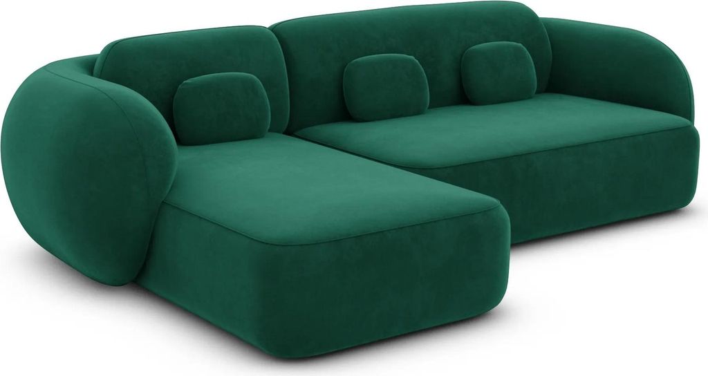 Samtstoff L-Form Sofa Mira Smaragdgrün Links