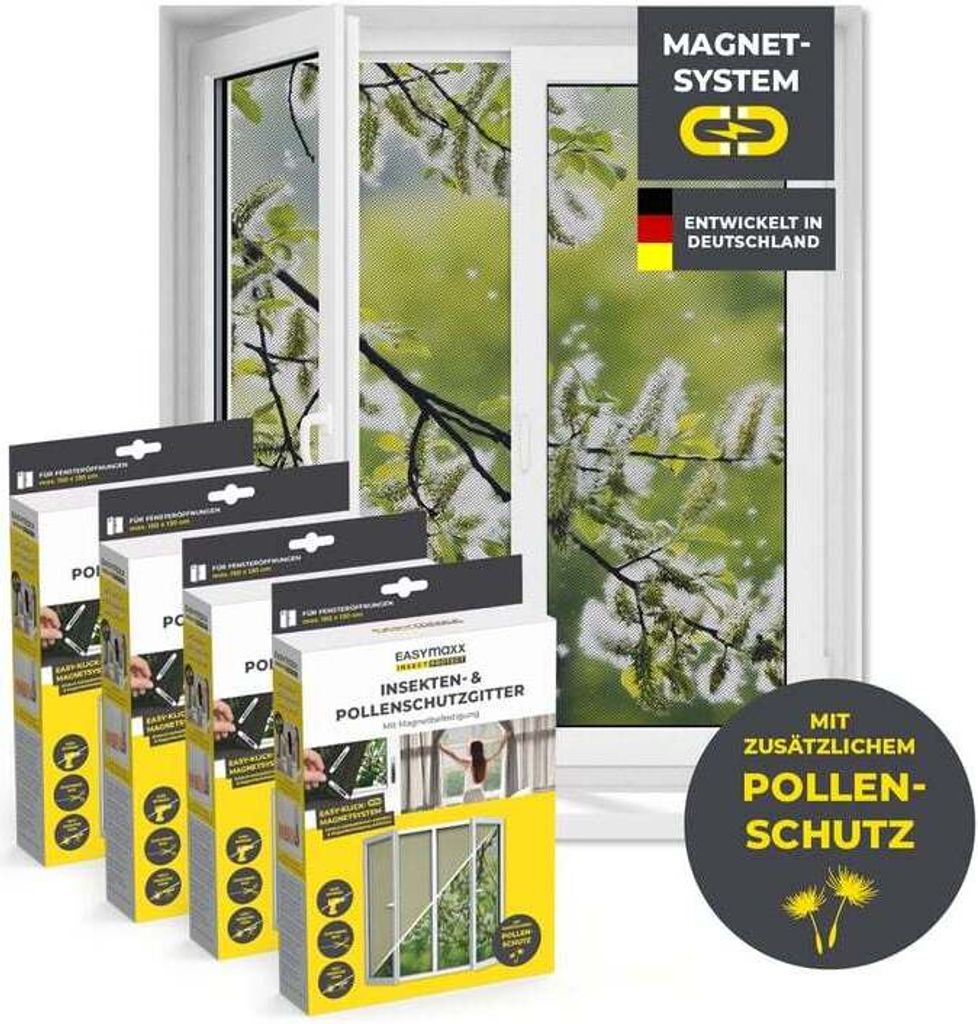 EASYmaxx Moskitonetz mit Pollenschutz 4er-Set 150x130cm Produktbild 