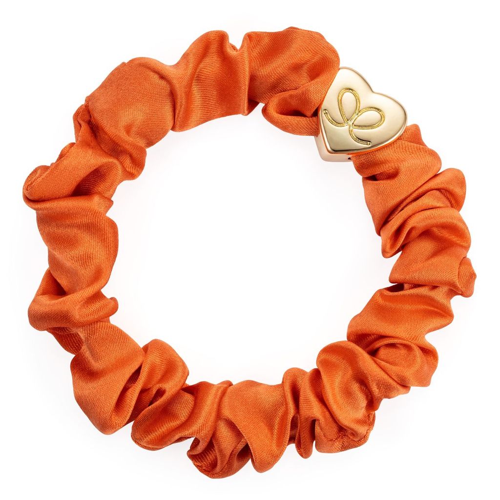By Eloise London Gold Heart Silk Scrunchie Orange Peel