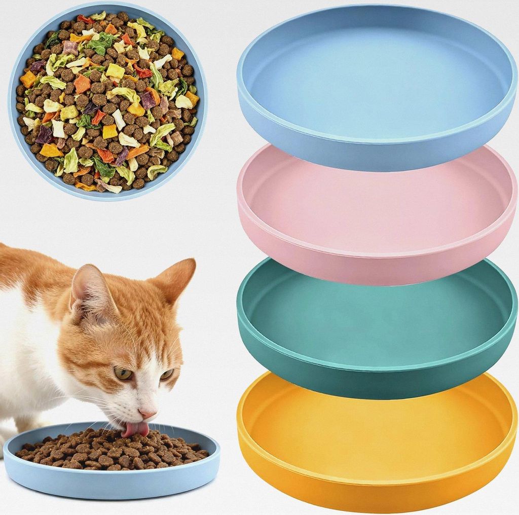 4 Stück Katzennapf, Futternapf Katze Silikon, Katzennapf Flach, Katzennäpfe 18cm Silikonnapf Breit Trinkschale, Katzen Napf, Katzen Teller, rutsc...