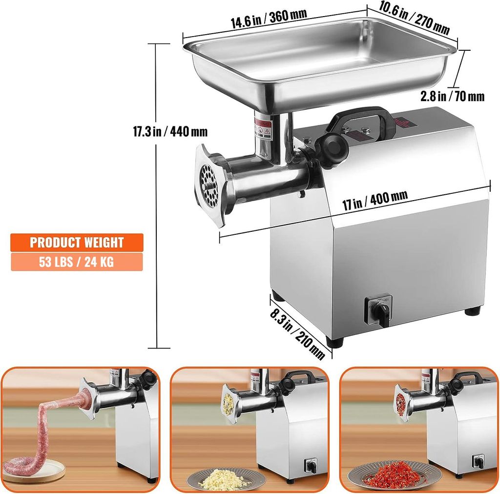 TK-8 Hachoir à Viande Automatique 80 kg/h en Acier Inoxydable avec 2 Couteaux et 2 Disques