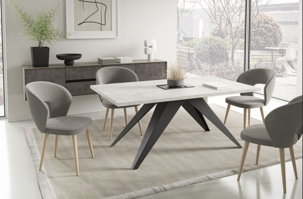 Polsterstuhl LUNA grau bequem, Stuhl auf hohen Holzbeinen aus Gewebe Webstoff, modernes Design passend zu deinem Esstisch