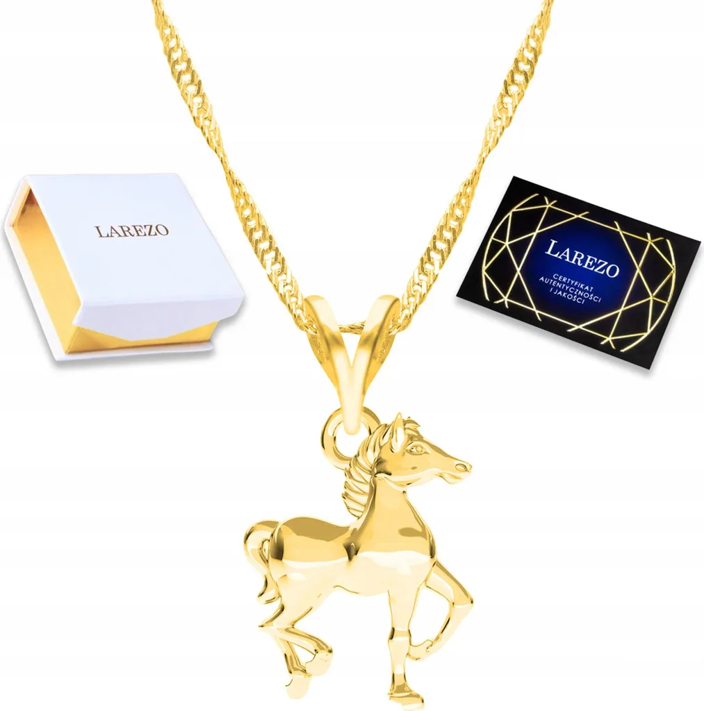Catena d'oro con motivo di cavalli, amore per gli animali, placcata oro, argento 925